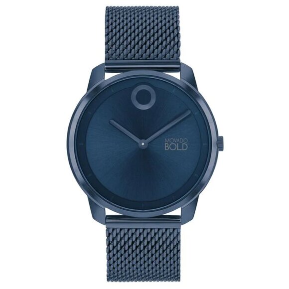 MOVADO BOLD 3601016 BLUE DIAL BLUE MESH STAINLESS STEEL BRACLET MENS WATCH - Picture 1 of 4
